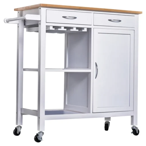 HOMCOM Servierwagen Küchenwagen Rollwagen Küchentrolley Mit Schrank Schublade Holz Weiß 88,5 X 40 X 86 Cm – Bild 6