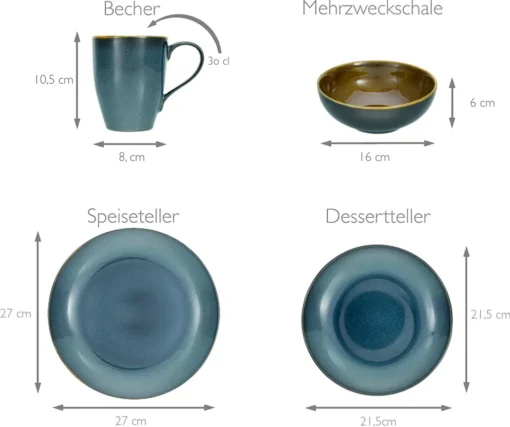 CreaTable 22861 Kombiservice Mallorca Für 4 Personen, Steinzeug, Mehrfarbig (1 Set, 16-teilig) – Bild 3