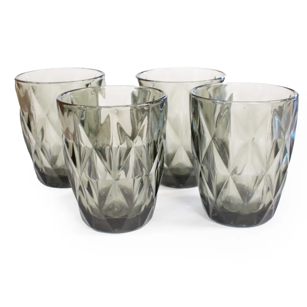 Wasserglas MADISON Grau Anthrazit Trinkglas Mit Rautenmuster Retro 2 Wasserglas MADISON Grau Anthrazit Trinkglas Mit Rautenmuster Retro – Bild 2