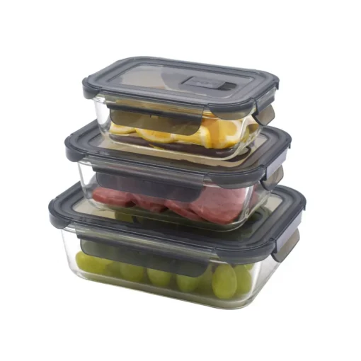 PIE LOCK Vorratsdosen 6 Teilig Eckig - Vorratsdosen Set Mikrowellengeeignete Essensbox Vorratsbehälter - Grau Glasdose Lunchbox Vorratsgläser Set – Bild 5