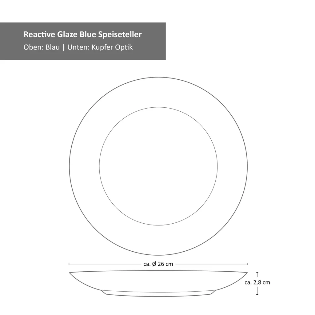 MamboCat Reactive Blue 18-tlg. Set I 6 Personen I Außen Kupfer I Speiseteller, Müslischalen & Kuchenteller I Steingut-Geschirr 5 MamboCat Reactive Blue 18-tlg. Set I 6 Personen I Außen Kupfer I Speiseteller, Müslischalen & Kuchenteller I Steingut-Geschirr – Bild 5