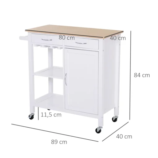 HOMCOM Servierwagen Küchenwagen Rollwagen Küchentrolley Mit Schrank Schublade Holz Weiß 88,5 X 40 X 86 Cm – Bild 7