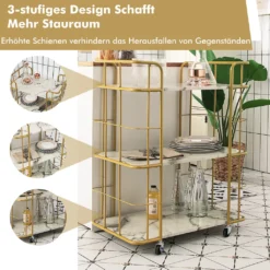 COSTWAY Küchenwagen Mit Universalrädern, Servierwagen 3 Ablagen, Marmor-Optik Barwagen Modern, Mobiler Rollwagen, Haushaltswagen Metallrahmen, Mehrzweckwagen Für Haus, Restaurant, Allzweckwagen Golden 8 COSTWAY Küchenwagen Mit Universalrädern, Servierwagen 3 Ablagen, Marmor-Optik Barwagen Modern, Mobiler Rollwagen, Haushaltswagen Metallrahmen, Mehrzweckwagen Für Haus, Restaurant, Allzweckwagen Golden -Qualitätsladen Für Geschirr e865313d5d89b369810004765fa40e4a