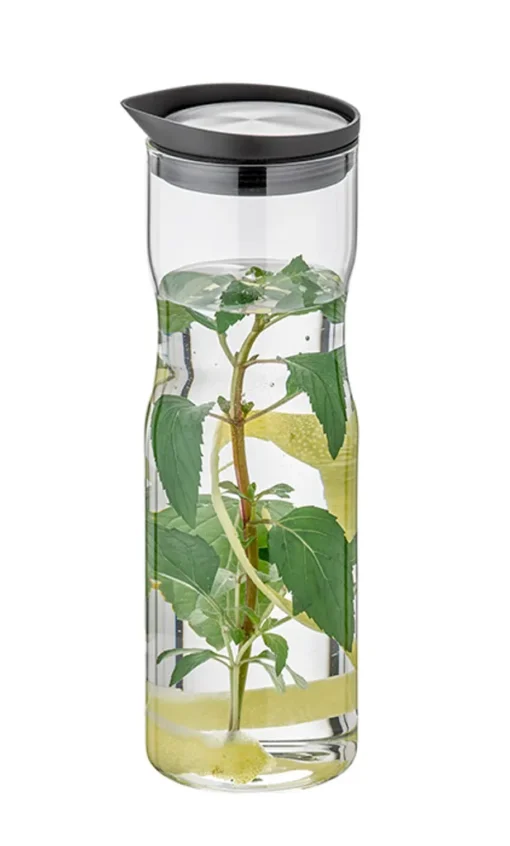 APS Glaskaraffe /// Ø 8 Cm, H: 25 Cm, 1 Liter /// Glas, 18/8 Edelstahl, Silikon /// Deckel Matt Poliert /// 10721 – Bild 2