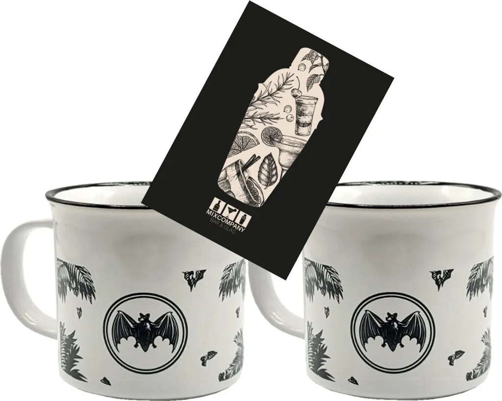 Bacardi 2er Set Tasse Becher Glas Weiß Mit Griff Und Schwarzem Druck 1 Bacardi 2er Set Tasse Becher Glas Weiß Mit Griff Und Schwarzem Druck