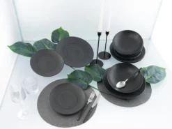 CreaTable 23205 Tafelservice Elements Collection Lava Stone Für 4 Personen, Steinzeug, Schwarz/grau (1 Set, 12-teilig) -Qualitätsladen Für Geschirr e8cc7f4ec7584f39438a2e51d22b872e