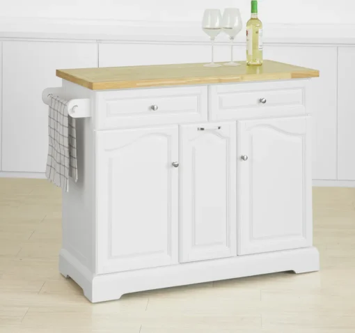 SoBuy FKW100-WN Kücheninsel Mit Arbeitsplatte Küchenwagen Mit 2 Türen Und Ausziehbarem Flaschenhalter Küchenschrank Sideboard Küchentrolley Weiß BHT Ca.: 115x90x46cm – Bild 3