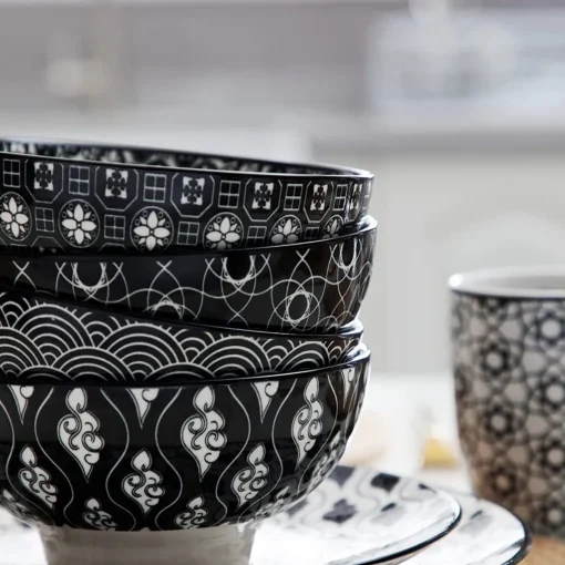 Vancasso, Haruka Porzellan Geschirrservice, 32-teilig Rund Kombiservice Geschirrset Tafelservice Für 8 Personen, Schwarz – Bild 4