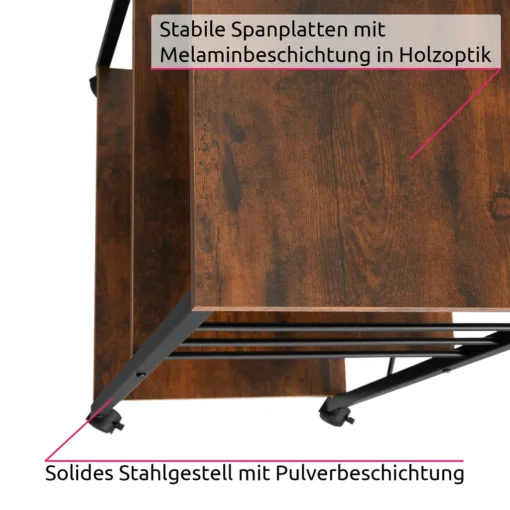 Tectake Servierwagen Rugby 65,5x45,5x88,5cm - Industrial Dunkelbraun – Bild 4