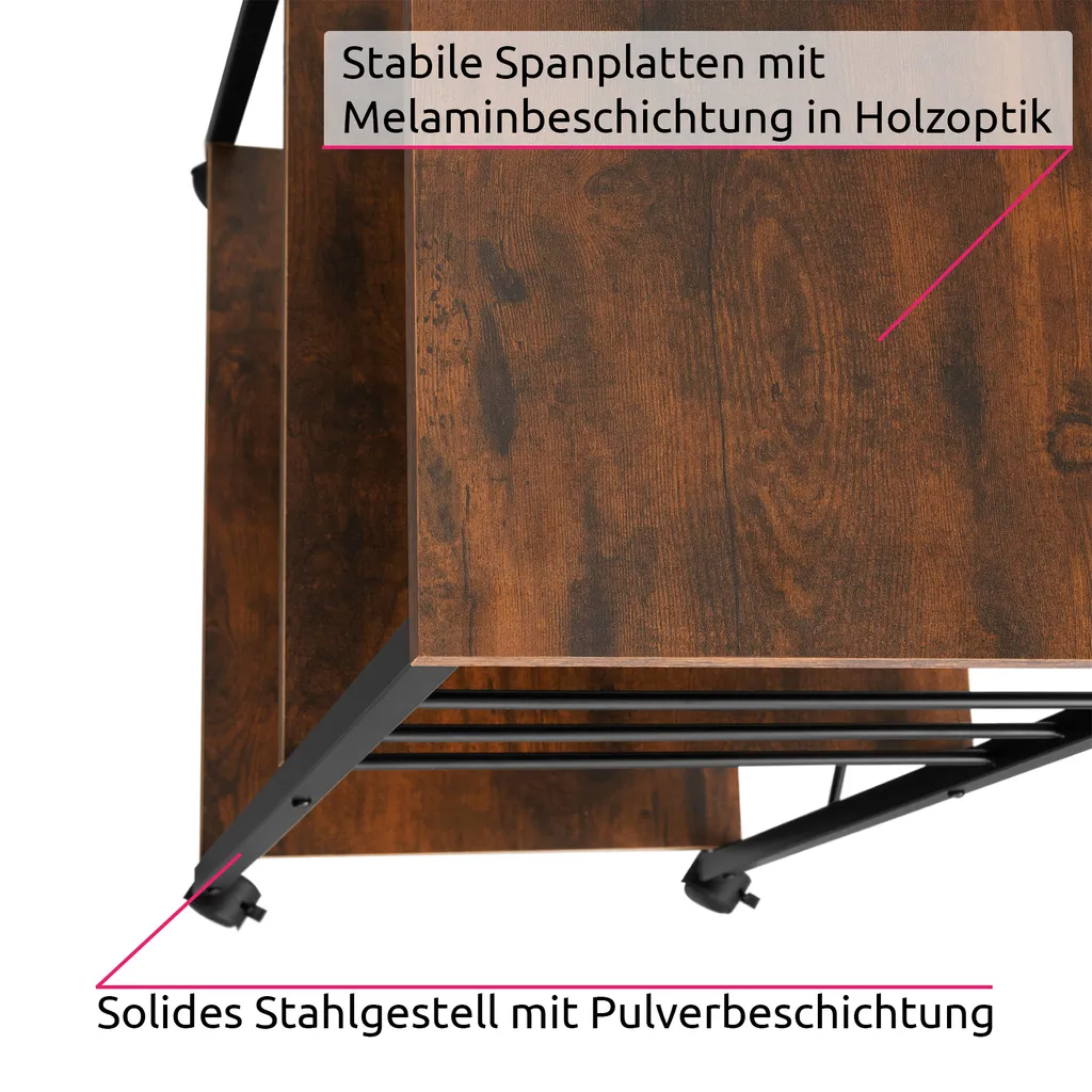 Tectake Servierwagen Rugby 65,5x45,5x88,5cm - Industrial Dunkelbraun 4 Tectake Servierwagen Rugby 65,5x45,5x88,5cm - Industrial Dunkelbraun – Bild 4