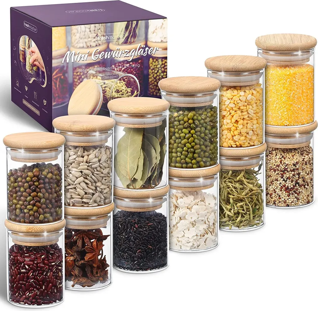 Freshmaster Gewürzgläser Set Aufbewahrung Gewürze I 12x 100ml Vorratsdosen Glas Mit LongLife+ Dichtung Und Bruchsicherem Borosilikat Glas I Glasbehälter Mit Deckel Gläser Gewürze Set Spice Jars 1 Freshmaster Gewürzgläser Set Aufbewahrung Gewürze I 12x 100ml Vorratsdosen Glas Mit LongLife+ Dichtung Und Bruchsicherem Borosilikat Glas I Glasbehälter Mit Deckel Gläser Gewürze Set Spice Jars