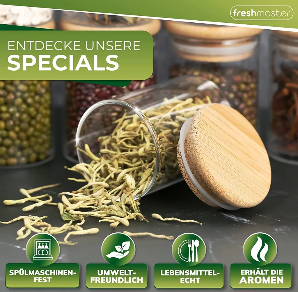 Freshmaster Gewürzgläser Set Aufbewahrung Gewürze I 12x 100ml Vorratsdosen Glas Mit LongLife+ Dichtung Und Bruchsicherem Borosilikat Glas I Glasbehälter Mit Deckel Gläser Gewürze Set Spice Jars 5 Freshmaster Gewürzgläser Set Aufbewahrung Gewürze I 12x 100ml Vorratsdosen Glas Mit LongLife+ Dichtung Und Bruchsicherem Borosilikat Glas I Glasbehälter Mit Deckel Gläser Gewürze Set Spice Jars – Bild 5