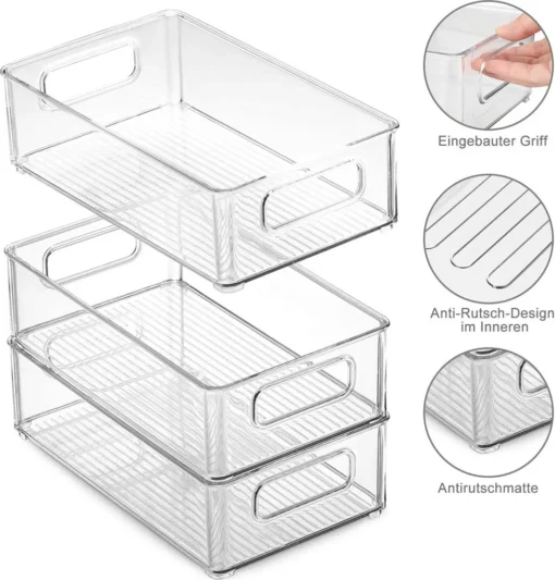 Freetoo Küchenorganizer-Set, Kühlschrank Organizer 6er Set, Vorratsbehälter Mit Griff, Durchsichtig Stapelbare, Ideal Für Küchen, Kühlschrank, -BPA Frei – Bild 5