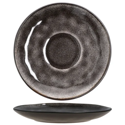 18tlg. Kaffeeservice Reactive Glaze Grey Black Steingut Teller Tasse Schwarz – Bild 3