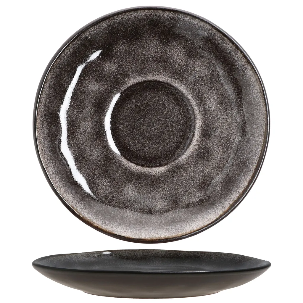 18tlg. Kaffeeservice Reactive Glaze Grey Black Steingut Teller Tasse Schwarz 3 18tlg. Kaffeeservice Reactive Glaze Grey Black Steingut Teller Tasse Schwarz – Bild 3