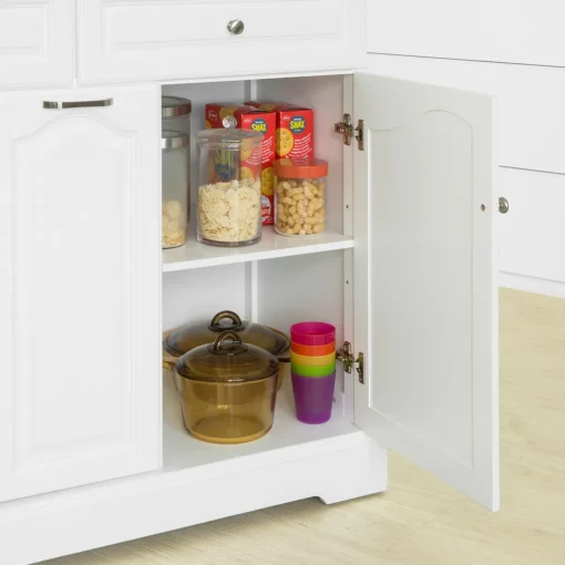 SoBuy FKW100-WN Kücheninsel Mit Arbeitsplatte Küchenwagen Mit 2 Türen Und Ausziehbarem Flaschenhalter Küchenschrank Sideboard Küchentrolley Weiß BHT Ca.: 115x90x46cm – Bild 8