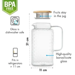 Klarstein Glaswerk Livenza Wasserkrug Glaskaraffe Glaskrug Mit Deckel Wasserkaraffe , Volumen: 1,5 Liter , Deckel Aus Eichenholz , Borosilikatglas , Edelstahlsieb , Transparent -Qualitätsladen Für Geschirr f22a910087ad357cd98a5f2d74ad659c