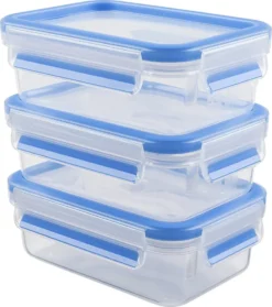 Emsa Clip & Close Frischhaltedosen 3er-Set á 0,55 L, Blau