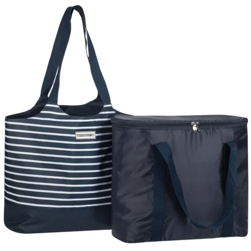 Strandtasche 2 In 1 Kühltasche + SchultertascheAHOI Blau Weiß - Navy – Bild 3