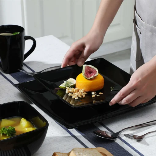 Vancasso Tafelservice »SOHO« 16-tlg. Porzellan Teller Set, Kombiservice Tafelset Mit Kaffeetassen, Müslischalen, Schwarz – Bild 3