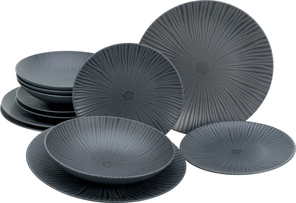 CreaTable 23211 Tafelservice Elements Collection Vesuvio Black Für 4 Personen, Steinzeug, Schwarz/grau (1 Set, 12-teilig) 3 CreaTable 23211 Tafelservice Elements Collection Vesuvio Black Für 4 Personen, Steinzeug, Schwarz/grau (1 Set, 12-teilig) – Bild 3