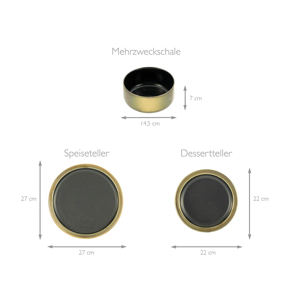 CreaTable 23594 Kombiservice Modern Industrial Für 4 Personen, Steinzeug, Schwarz/gold (1 Set, 12-teilig) 2 CreaTable 23594 Kombiservice Modern Industrial Für 4 Personen, Steinzeug, Schwarz/gold (1 Set, 12-teilig) – Bild 2
