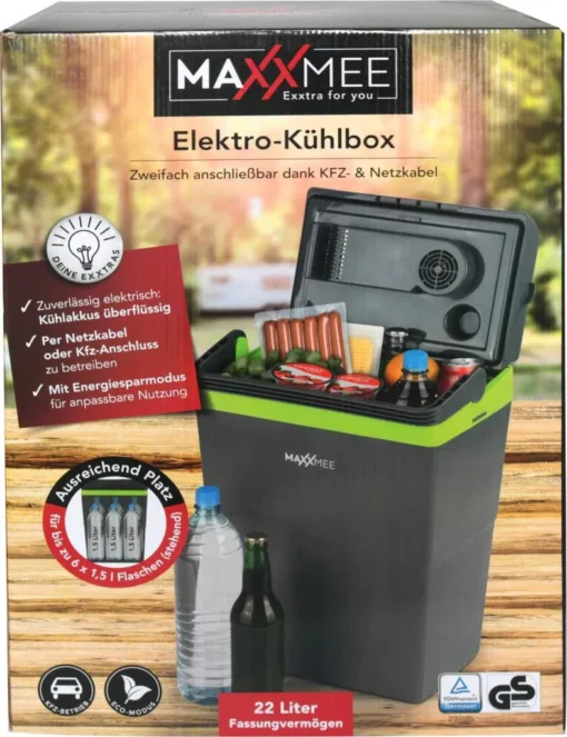 MAXXMEE Kühlbox - Wahlweise Via Netzkabel Oder KFZ-Anschluss - 22l Volumen - Grau/limegreen Kühlbox Camping Kühlschrank 22L Auto 12V 230V Thermobox Elektrisch Picknick Grau – Bild 12