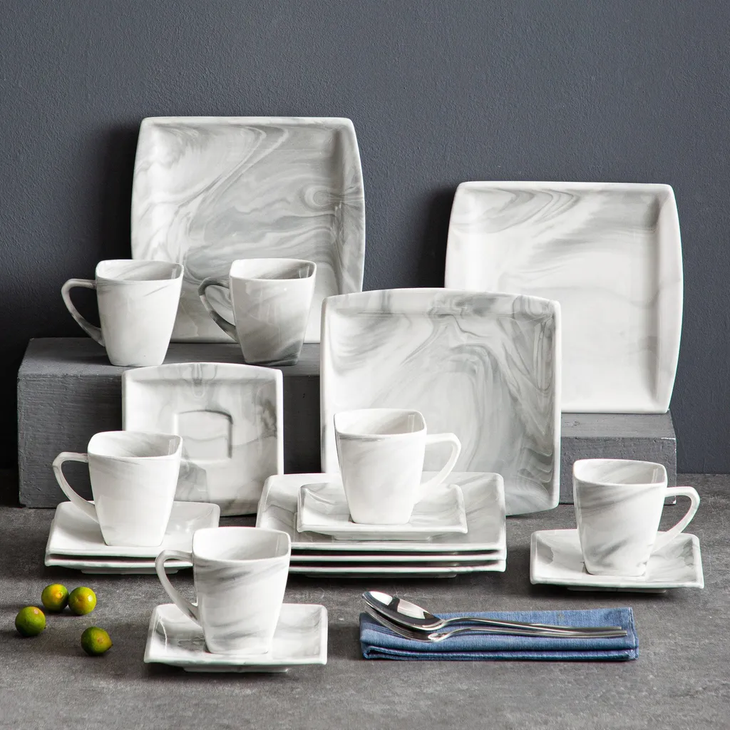 MALACASA, Serie Blance, 36 Tlg. Set Marmor Porzellan Kaffeeservice Geschirrset, Mit 12 Stück Kuchenteller, 12 Stück 180ml Tasse Und 12 Stück Untertasse Für 12 Personen 10 MALACASA, Serie Blance, 36 Tlg. Set Marmor Porzellan Kaffeeservice Geschirrset, Mit 12 Stück Kuchenteller, 12 Stück 180ml Tasse Und 12 Stück Untertasse Für 12 Personen – Bild 10