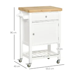 HOMCOM Küchenwagen Küchenrollwagen Servierwagen Mit Einer Schublade Geschlossenen Schrank Regalboden Und Handtuchhalter 4 Lenkrollen MDF Gummiholz Weiß+Eiche 63,5 X 40 X 90 Cm -Qualitätsladen Für Geschirr f87cc34b177ae830828b7ae110d99f24