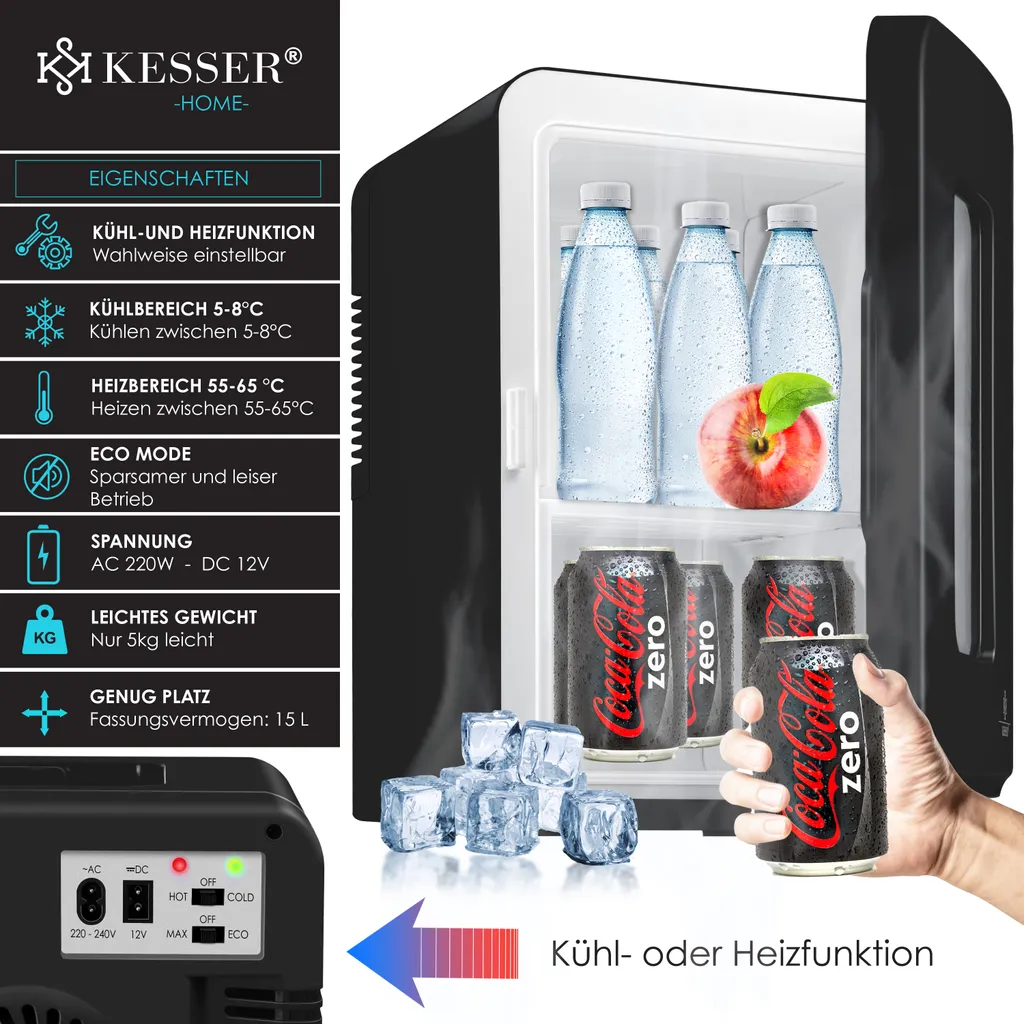 KESSER® 2in1 Mini Kühlschrank Kühlbox 15 Liter Kühl Und Heizfunktion Tragbarer AC DC 220-240V/12V Steckdose Und Zigarettenanzünder Warmhaltebox Mini-Thermobox Auto Büros Zimmer Camping Garten , Farbe:Schwarz, Größe:15L 3 KESSER® 2in1 Mini Kühlschrank Kühlbox 15 Liter Kühl Und Heizfunktion Tragbarer AC DC 220-240V/12V Steckdose Und Zigarettenanzünder Warmhaltebox Mini-Thermobox Auto Büros Zimmer Camping Garten , Farbe:Schwarz, Größe:15L – Bild 3