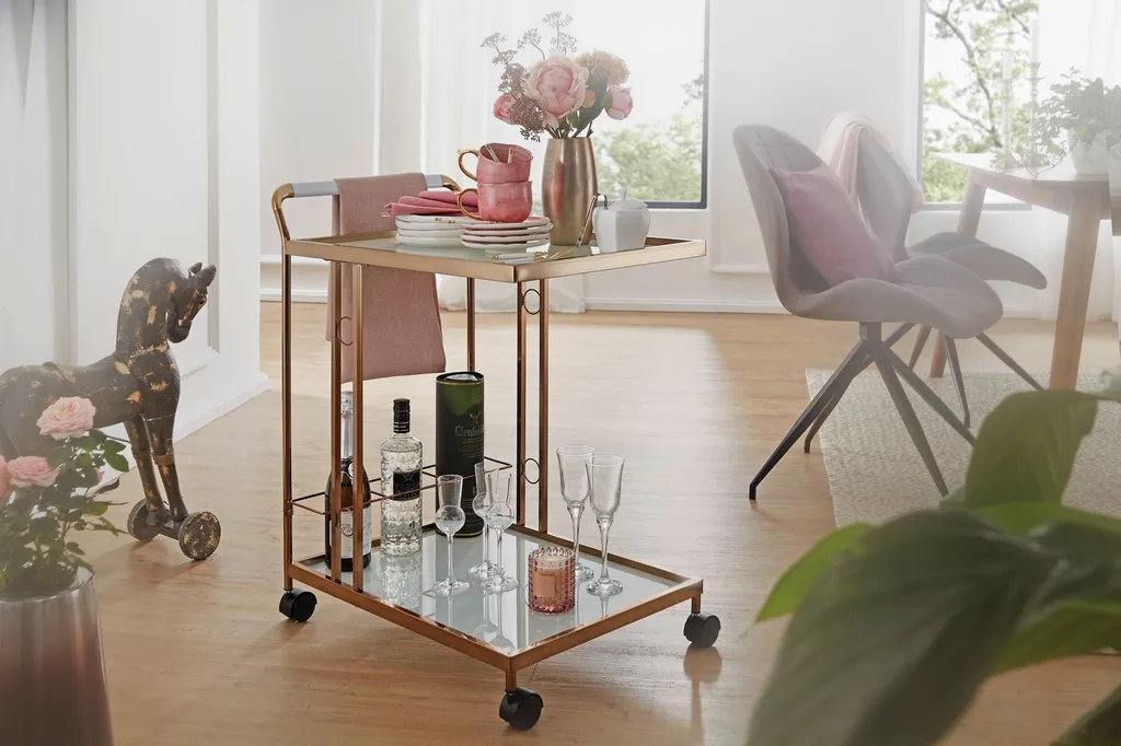 WOHNLING Design Servierwagen Gold 67x80x45 Cm | Mobiler Beistelltisch | Speisewagen Mit Glasplatte | Küchenwagen Milchglas | Teewagen | Mini Bar Auf Rollen 2 WOHNLING Design Servierwagen Gold 67x80x45 Cm | Mobiler Beistelltisch | Speisewagen Mit Glasplatte | Küchenwagen Milchglas | Teewagen | Mini Bar Auf Rollen – Bild 2