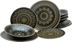 CreaTable 23588 Tafelservice Mandala Für 4 Personen, Steinzeug, Schwarz/gold (1 Set, 12-teilig) 9 CreaTable 23588 Tafelservice Mandala Für 4 Personen, Steinzeug, Schwarz/gold (1 Set, 12-teilig) -Qualitätsladen Für Geschirr f91367918063c143fa8b20ac5787515b
