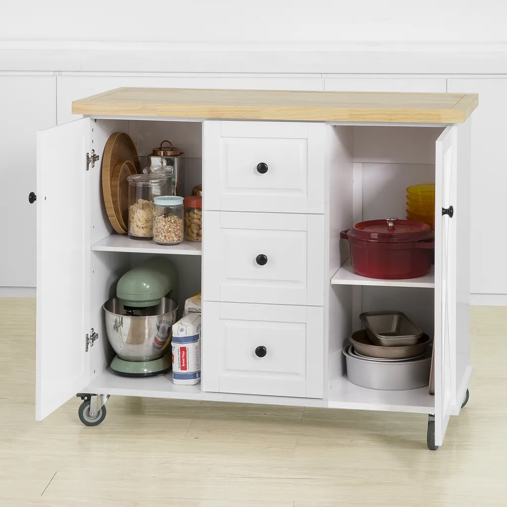 SoBuy FKW96-WN Kücheninsel Mit Arbeitsplatte Küchenwagen Mit 2 Türen Küchenschrank Mit 3 Schubladen Sideboard Weiß BHT Ca.: 116x93x46cm 3 SoBuy FKW96-WN Kücheninsel Mit Arbeitsplatte Küchenwagen Mit 2 Türen Küchenschrank Mit 3 Schubladen Sideboard Weiß BHT Ca.: 116x93x46cm – Bild 3