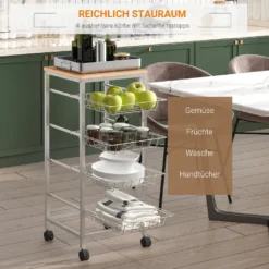 HOMCOM Servierwagen, Küchenwagen Mit Metallkörben, Küchentrolley, Beistellwagen, Silber, 36,5 X 36,5 X 89 Cm -Qualitätsladen Für Geschirr faae52e8992f2712141ce384444735b1