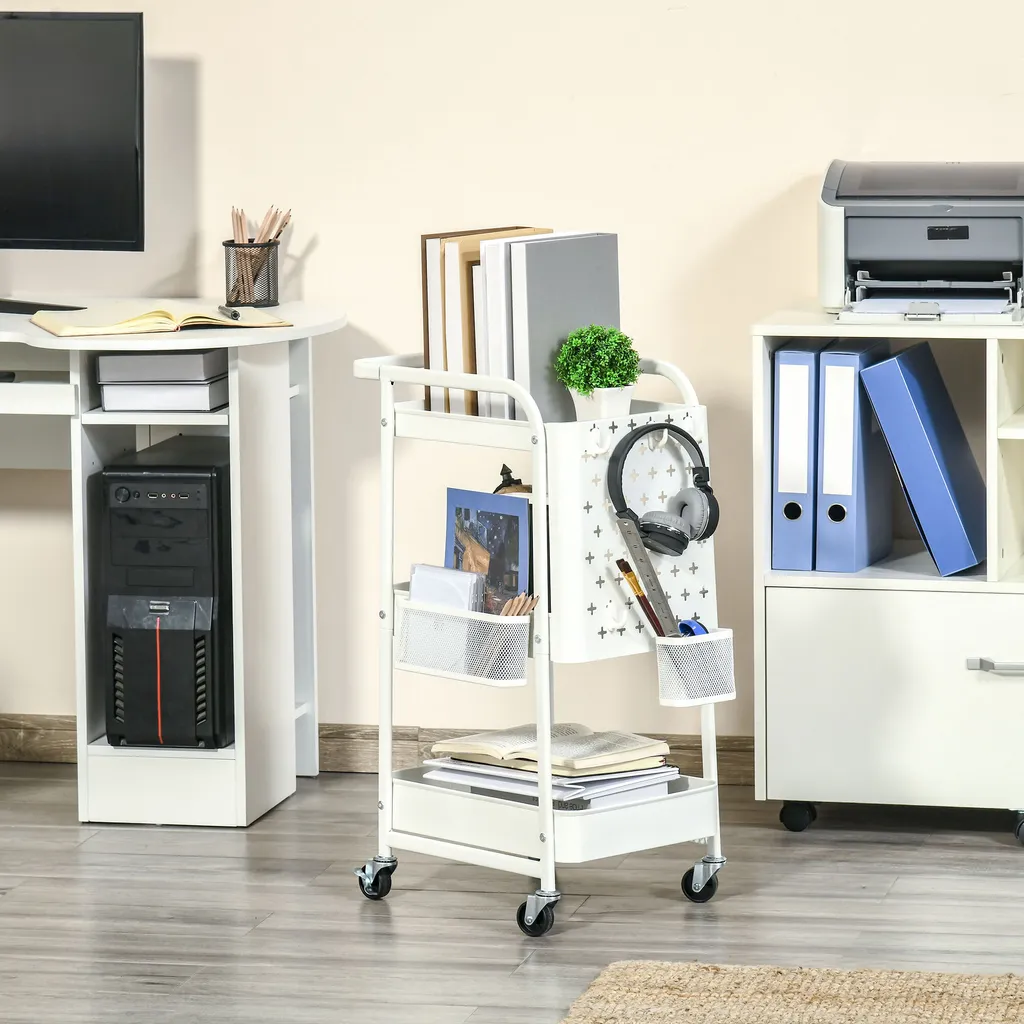 HOMCOM Rollwagen3-Etagen Küchenwagen Mit Schubladen Und Korb Für Küche Büro Schlafzimmer Wohnzimmer Stahl Weiß 51,5 X 32 X 75,6 Cm 2 HOMCOM Rollwagen3-Etagen Küchenwagen Mit Schubladen Und Korb Für Küche Büro Schlafzimmer Wohnzimmer Stahl Weiß 51,5 X 32 X 75,6 Cm – Bild 2