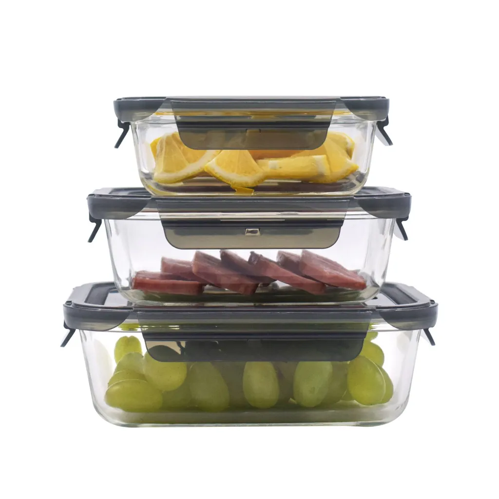 PIE LOCK Vorratsdosen 6 Teilig Eckig - Vorratsdosen Set Mikrowellengeeignete Essensbox Vorratsbehälter - Grau Glasdose Lunchbox Vorratsgläser Set 1 PIE LOCK Vorratsdosen 6 Teilig Eckig - Vorratsdosen Set Mikrowellengeeignete Essensbox Vorratsbehälter - Grau Glasdose Lunchbox Vorratsgläser Set