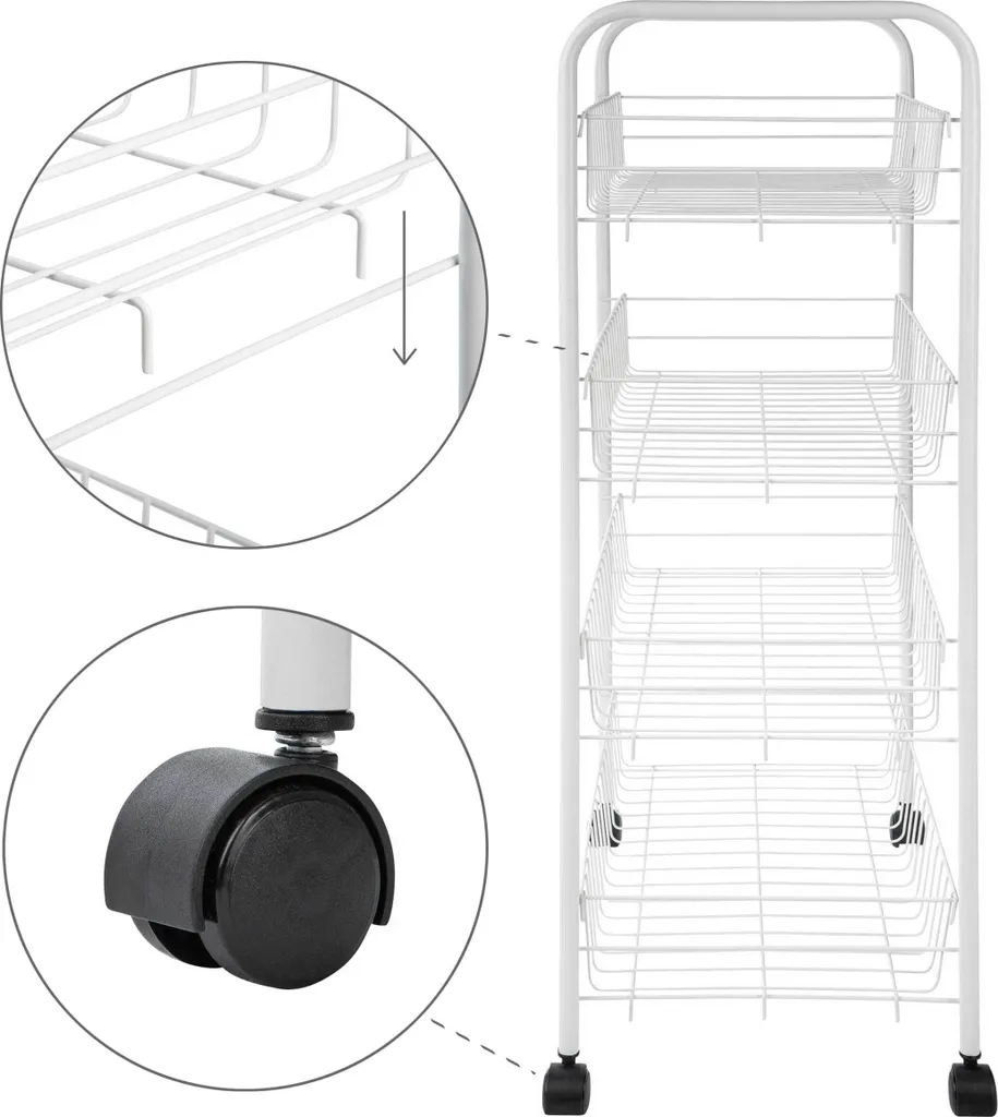 ONVAYA® Beistellwagen Susi Mit 4 Körben | Weiß | 39x26x76 Cm | Rollwagen | Küchenwagen | Wagen | Metall | Regal | Bad | Servierwagen | Haushaltswagen | Allzweckwagen | Küchentrolley 3 ONVAYA® Beistellwagen Susi Mit 4 Körben | Weiß | 39x26x76 Cm | Rollwagen | Küchenwagen | Wagen | Metall | Regal | Bad | Servierwagen | Haushaltswagen | Allzweckwagen | Küchentrolley – Bild 3