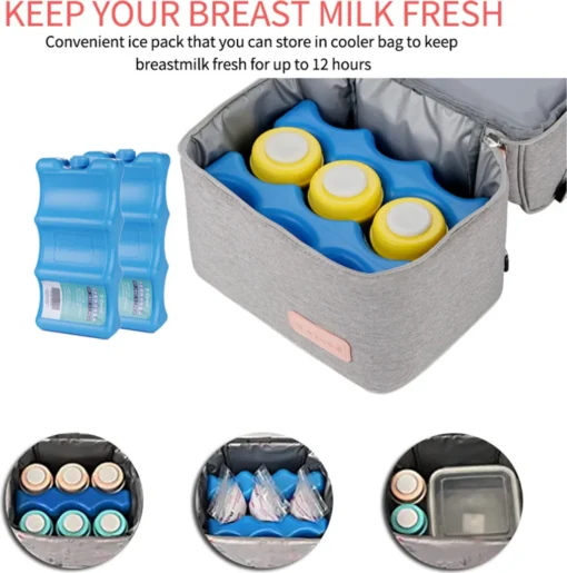 Kühltasche Für Muttermilch, Babyflasche, Wasserdicht, Für Gefrierschrank, Mama, Reiserucksack, Tragbar, Wärmeisoliert, Lunchbox Für Damen, Herren, Kinder, Große Kapazität, Handtasche,Grey – Bild 7