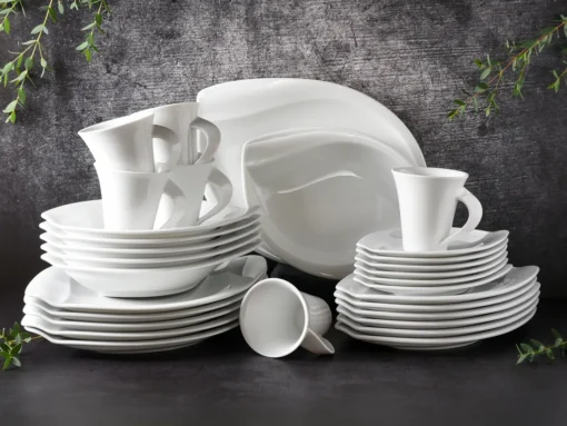 CreaTable 14742 Kombiservice Acacia Für 6 Personen + Uni, Porzellan, Oval, Weiß (1 Set, 30-teilig) – Bild 4