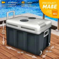 Tillvex Kühlbox Elektrisch 40L Grau Mit Rollen | Mini-Kühlschrank 230 V Und 12 V Für KFZ Auto Camping | Kühlt & Wärmt | ECO-Modus -Qualitätsladen Für Geschirr ff2d0e9c7040a84bc432b8a06c91fccd