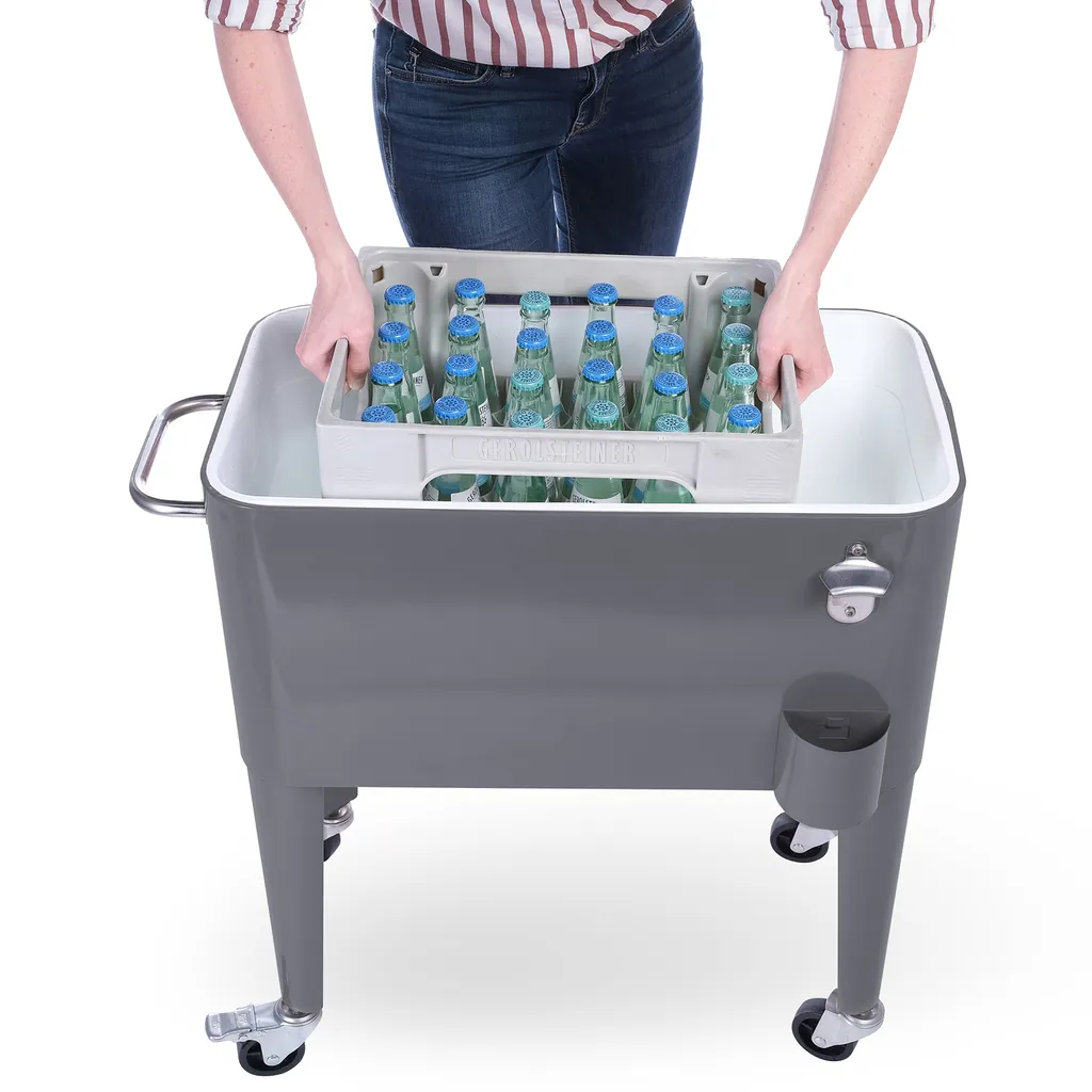 Kühlwagen, Servierwagen Outdoor Mit Großer Kühlbox, Getränkekühler Beistellwagen Für Garten, Rollbarer Party Kühlwagen Im Retro-Look – 57l, Farbe:anthrazit 7 Kühlwagen, Servierwagen Outdoor Mit Großer Kühlbox, Getränkekühler Beistellwagen Für Garten, Rollbarer Party Kühlwagen Im Retro-Look – 57l, Farbe:anthrazit – Bild 7